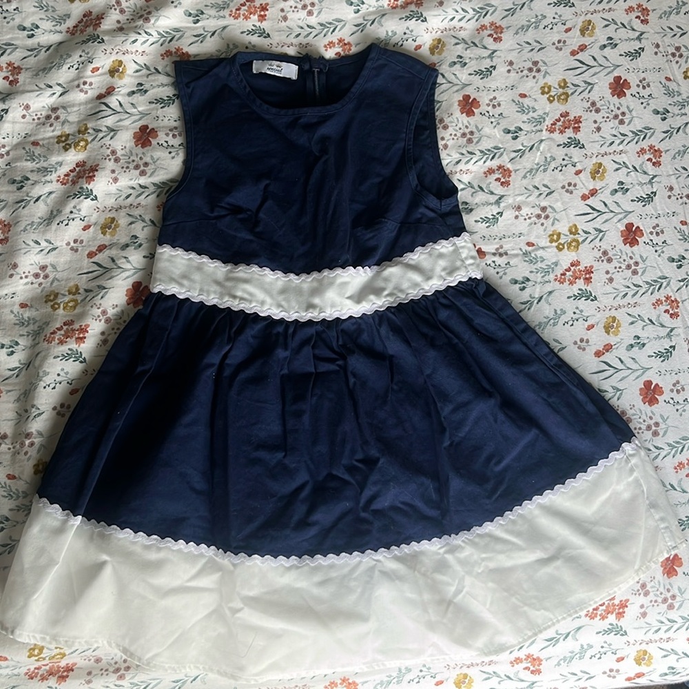 Navy blue, white spring dress